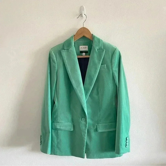 J. Crew Collection Willa blazer in tipped stretch velvet Green Sz 2 Tall - Picture 2 of 12